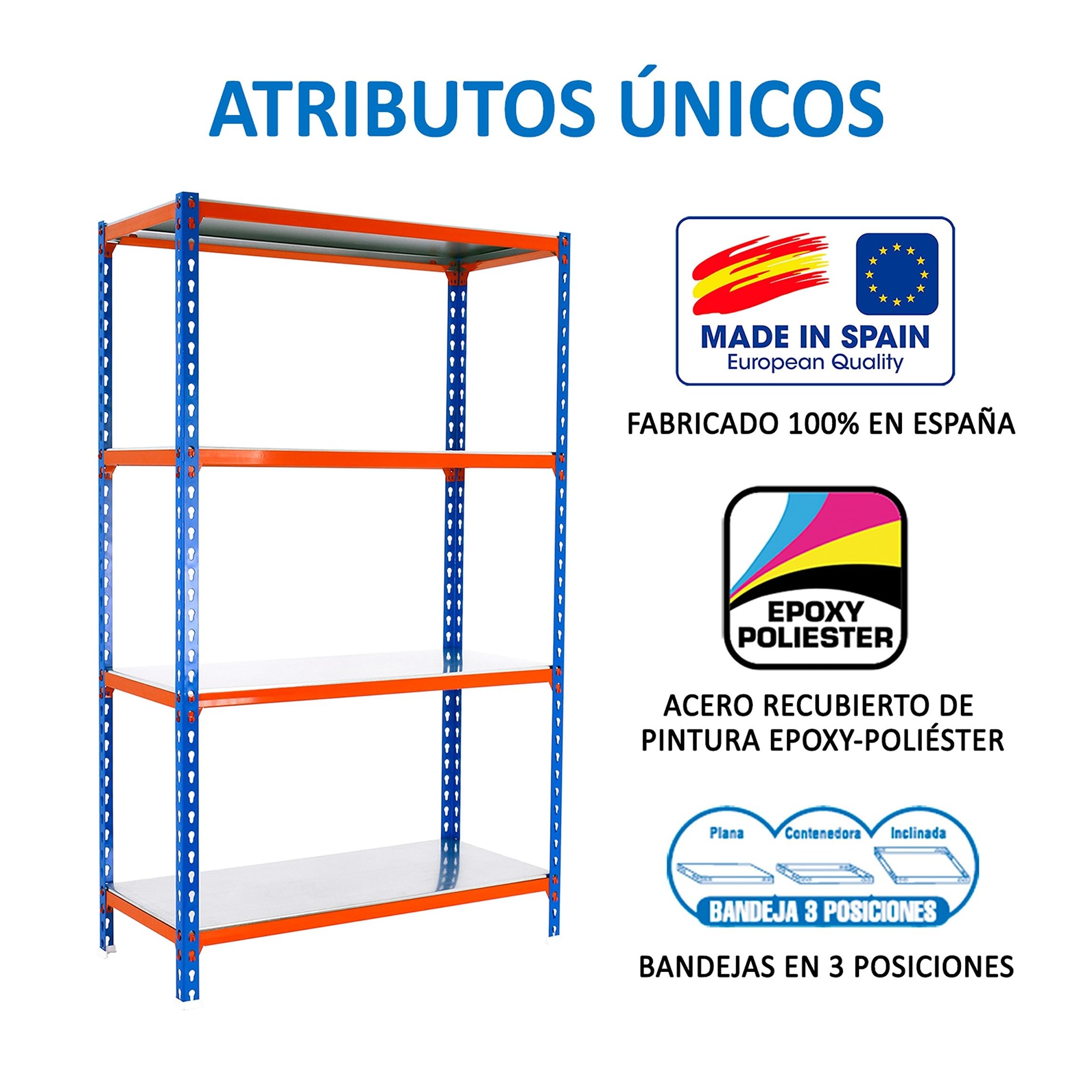 Simon Rack Estanterias Metalicas, 1500x1100x400 mm, 4 Baldas de Metal, 200 kg de Punto Flexión, Estanterias Almacenaje, Azul/Naranja/Galva - Simonclick