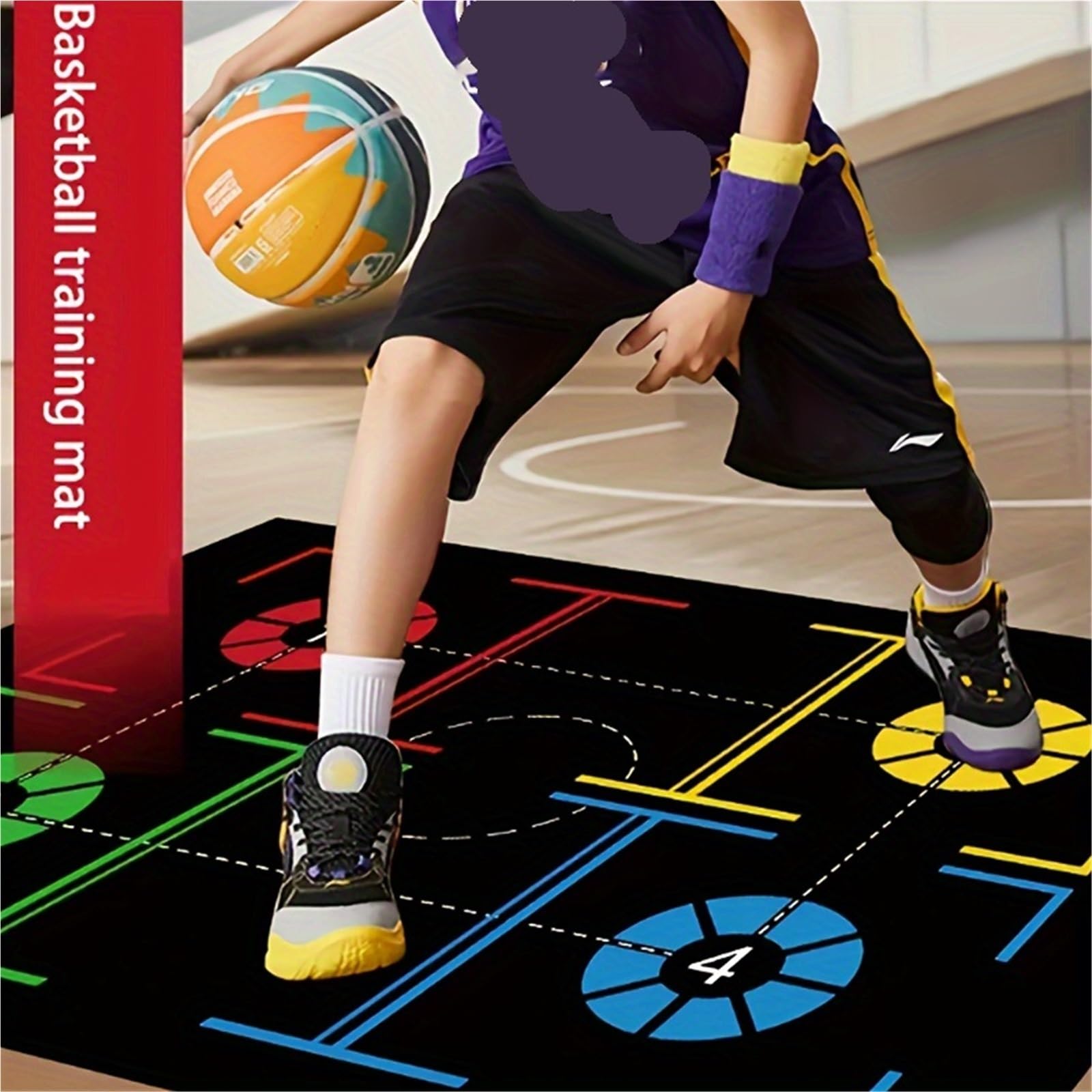 2 pezzi Tappetino da allenamento antiscivolo insonorizzato for basket for giovani, controllo della palla, esercizi di palleggio, sicurezza in casa, palestra per L'allenamento