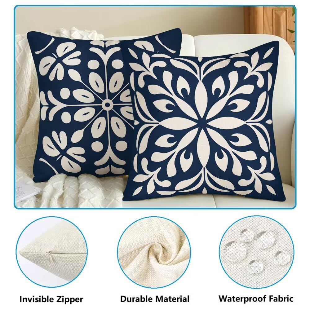 Federe Cuscini da Esterno Impermeabili 65x65 Blu Intenso Copri Cuscini per Divano Boho Federa Cuscino Moderno Decorativi Copricuscini per Divano Giardino Patio Soggiorno Copricuscino Set di 2 (IU269)