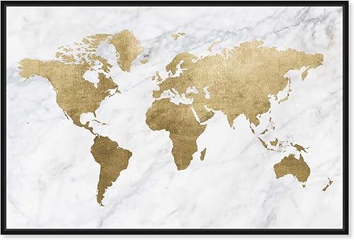 The Oliver Gal Artist Co. Mapamundi Marble - Lienzo decorativo para pared, diseño de mapamundi