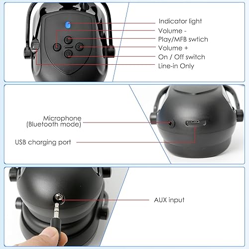 Miniatura 5 de Aolamegs Orejeras con Bluetooth para casco duro, NRR de 26 db, con cancelación de ruido, orejeras para llamadas, música, protección auditiva (no