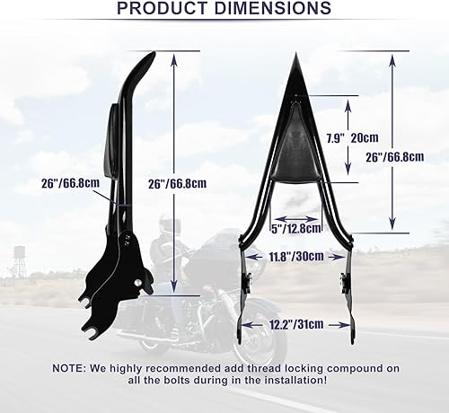 Miniatura 3 de Hutexico Almohadilla para respaldo de pasajero desmontable de 26 pulgadas, color negro brillante, para Harley Touring 2009-2025 (Road King, Street