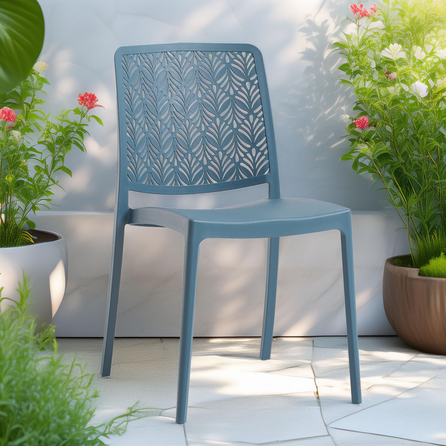 SIEDITI FUORI E DENTRO Sillas de Jardin en polypropylène Avec Fibre de verre, Sillas empilables pour extérieur ou intérieur, Design Moderne et ajouré - Yara (6 Sillas, Azul Petróleo)