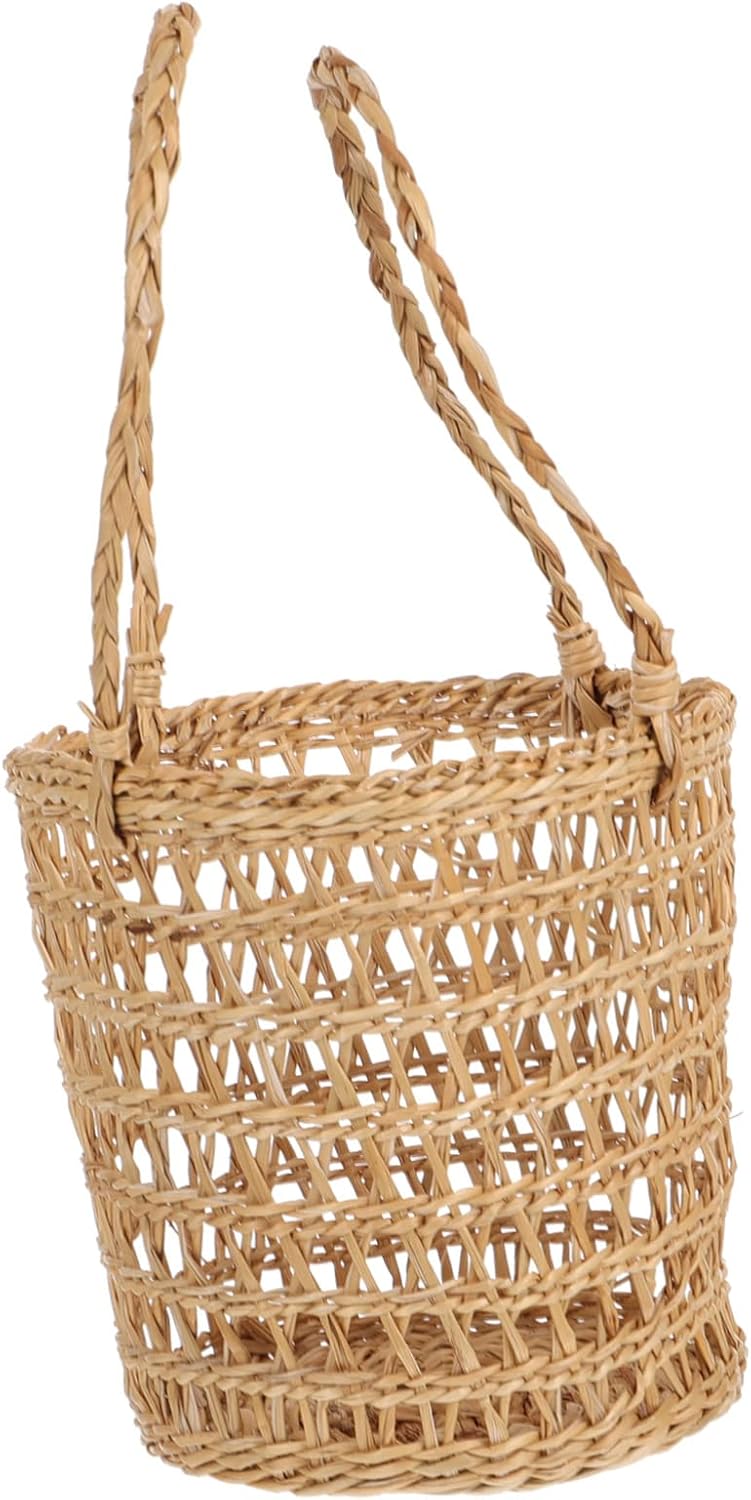 Luxshiny Handheld Decorative Flower Basket Woven Straw Craft Storage Basket for Desktop Decor Small Size Stylish Design for Home and Nursery Organization