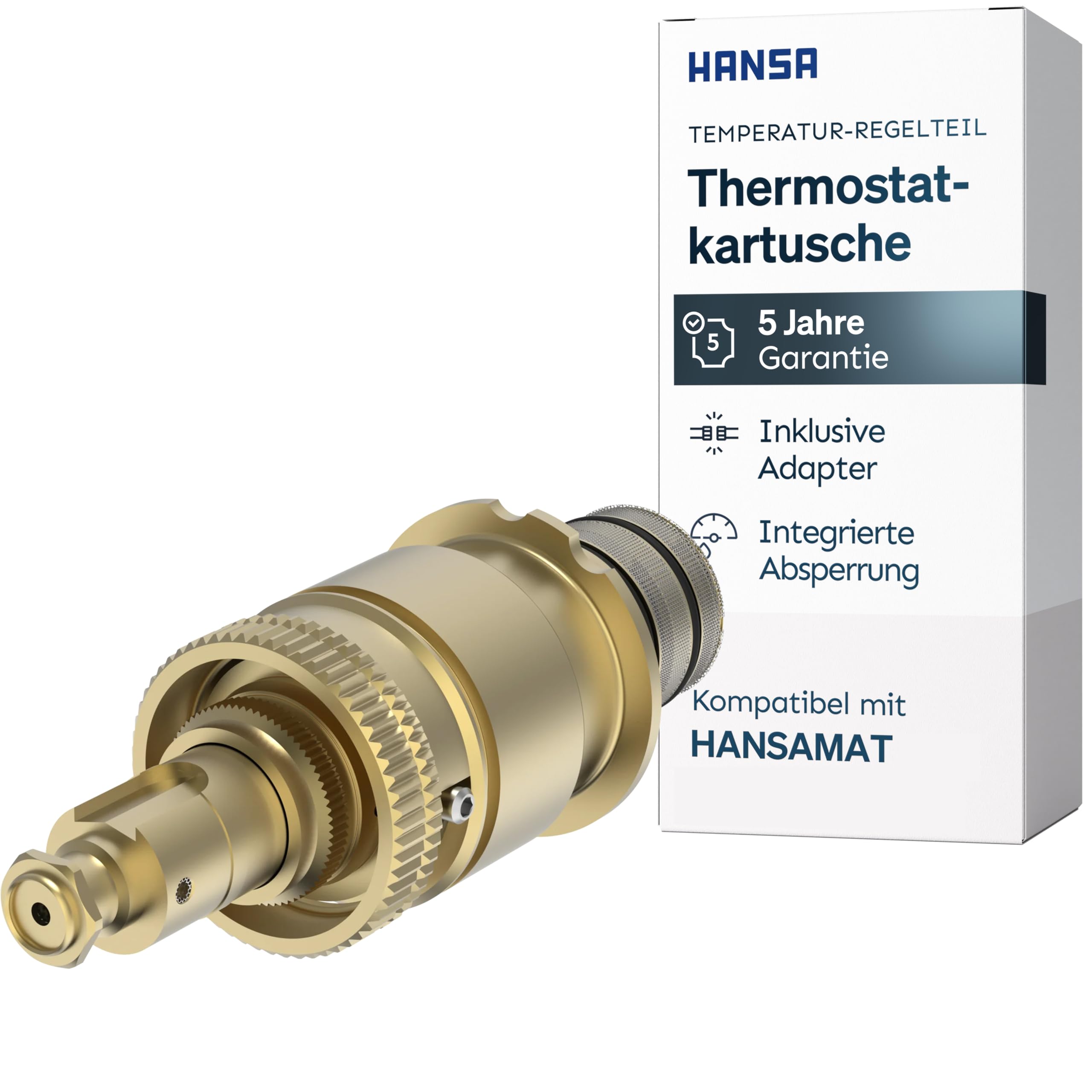 HANSA Thermostatkartusche I Temperatur Regelteil mit integrierter Absperrung & Schmutzfilter I Standard-Anschlussgröße G 1/2, Nennweite DN 15 | Kartusche Messing für Duschthermostat, Dusche Badarmatur