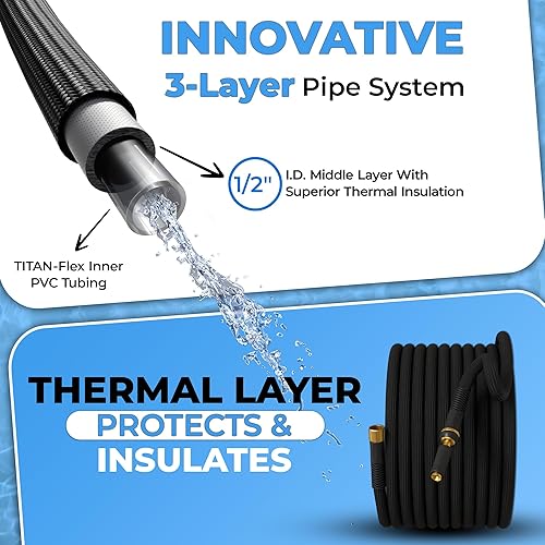 Miniatura 5 de Manguera de jardín TITAN | Manguera de agua híbrida flexible, ligera, sin torceduras y duradera con conectores de latón resistentes y boquilla de