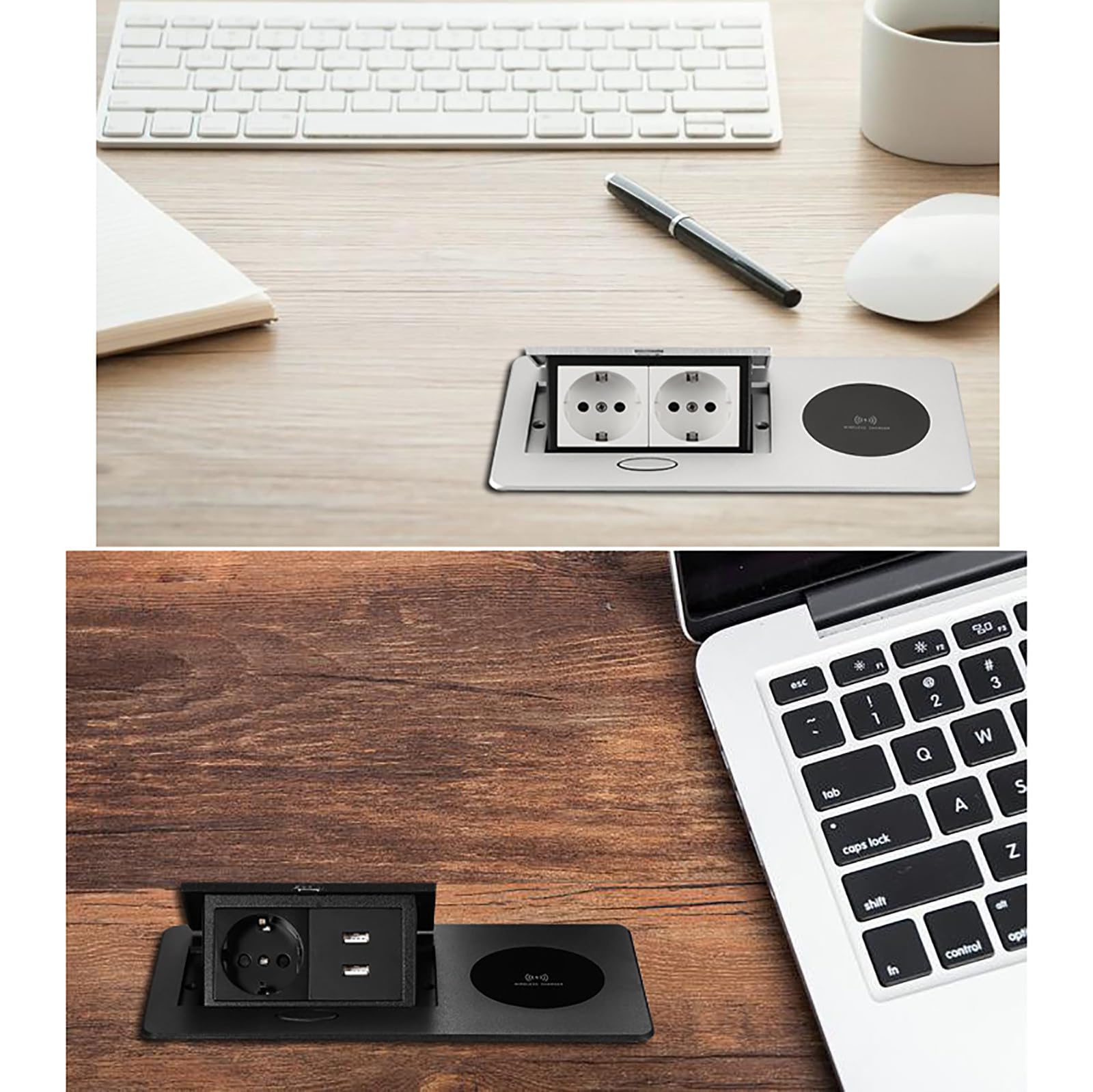 Gniazdo Na Biurko, Listwa ZasilająCa Z Wbudowanym Gniazdem, Z łAdowaniem Bezprzewodowym 15 W + Gniazdo + Interfejs Usb + Typu C, Do BlatóW, PodłóG, Kuchni, Biurek C