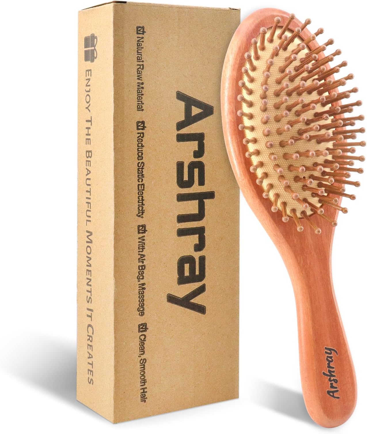 Natural Red Eucalyptus Bamboo Paddle Hairbrush for Women,Reduces Static Electricity,Has Air Holes in the Middle of the Comb,and Handles Tangled,Dry and Tangled Hair