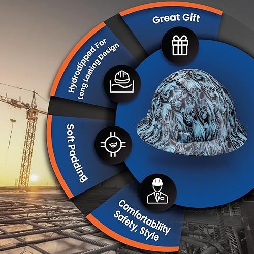 Miniatura 4 de ACERPAL Casco de construcción OSHA de ala completa ventiladodiseño de calavera con acabado mate con suspensión de 6 puntos