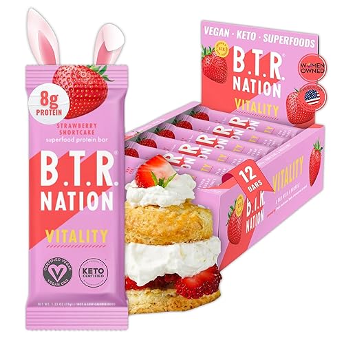 B.T.R. - Barras de proteínas veganas superalimentarias, cetogénicas, a base de plantas y sin gluten, 12 barras, a base de plantas, bajas