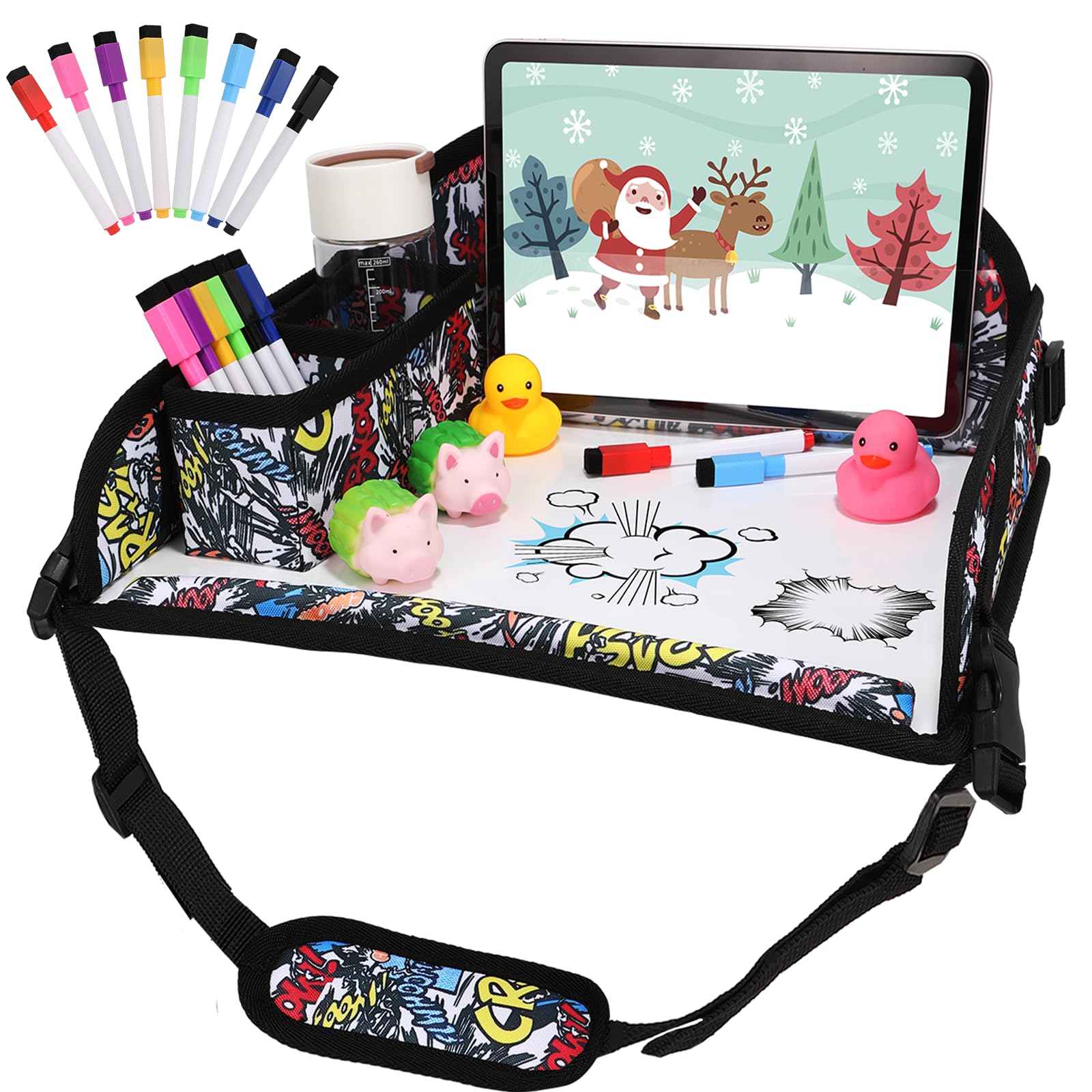 DxTing Kids Travel Tray for Airplane - Toddler Car Seat Table Tray, Road Trip Essentials for Boys & Girls, Carseat Lap Desk for Kids Road Trip