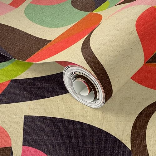 Miniatura 2 de Spoonflower Peel & Stick Wallpaper 12ft x 2ft - Mid Century Midcentury Modern Mod 1950S 1960S Retro Earth Tones Geometric Circles Custom Removable