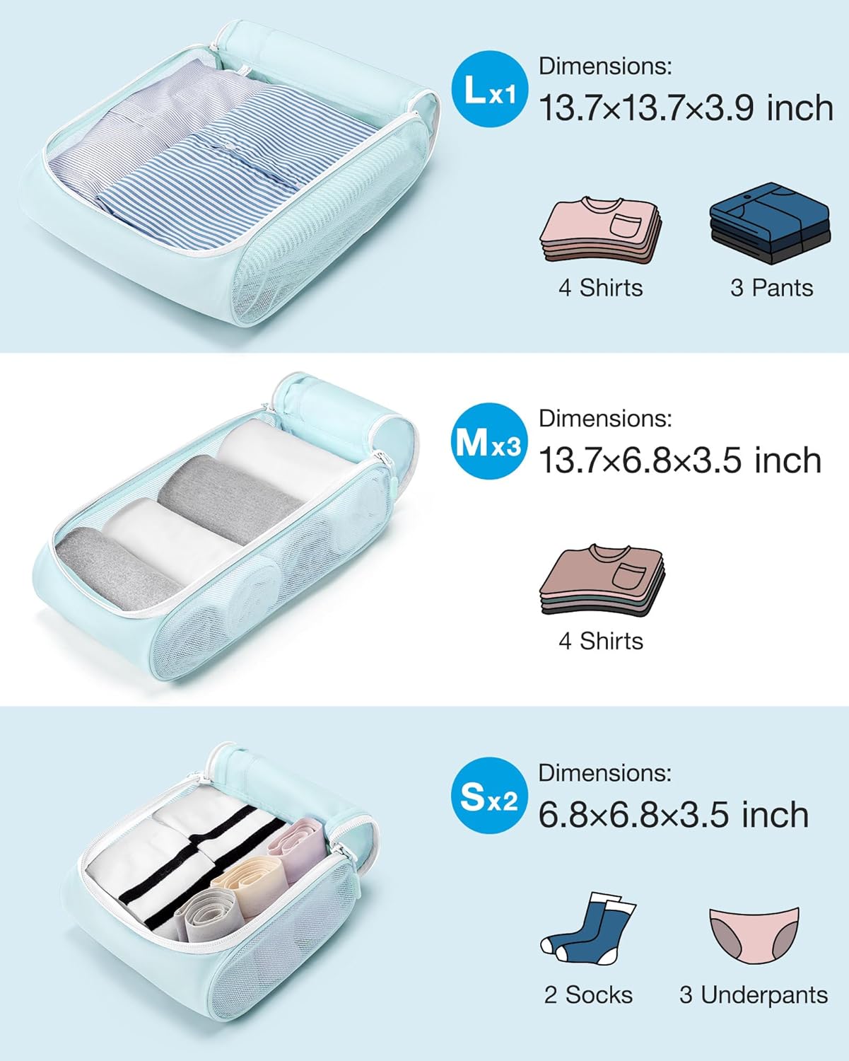 BAGSMART Keep Shape Packing Cubes for Travel, 6 Set Travel Cubes for Packing, Lightweight Suitcase Organizer Bags Set for Travel Essentials - Image 2