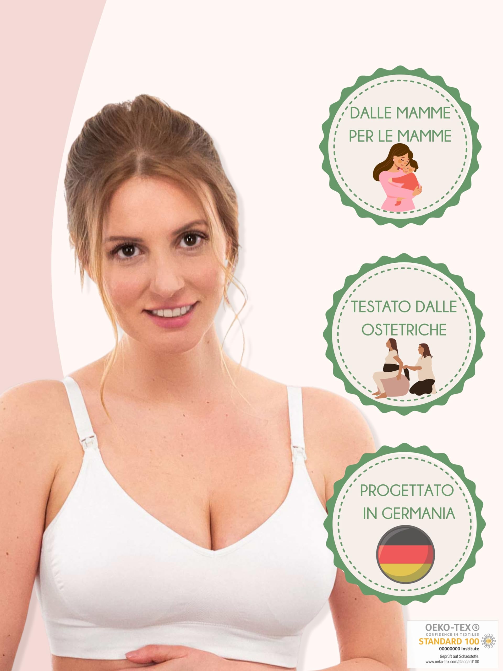Herzmutter Reggiseno da Allattamento Senza Ferretto - incl. estensore del Reggiseno - Senza Cuciture - Reggiseno da Allattamento Comfort Imbottito - Nero-Bianco-Beige - 5200 2.0