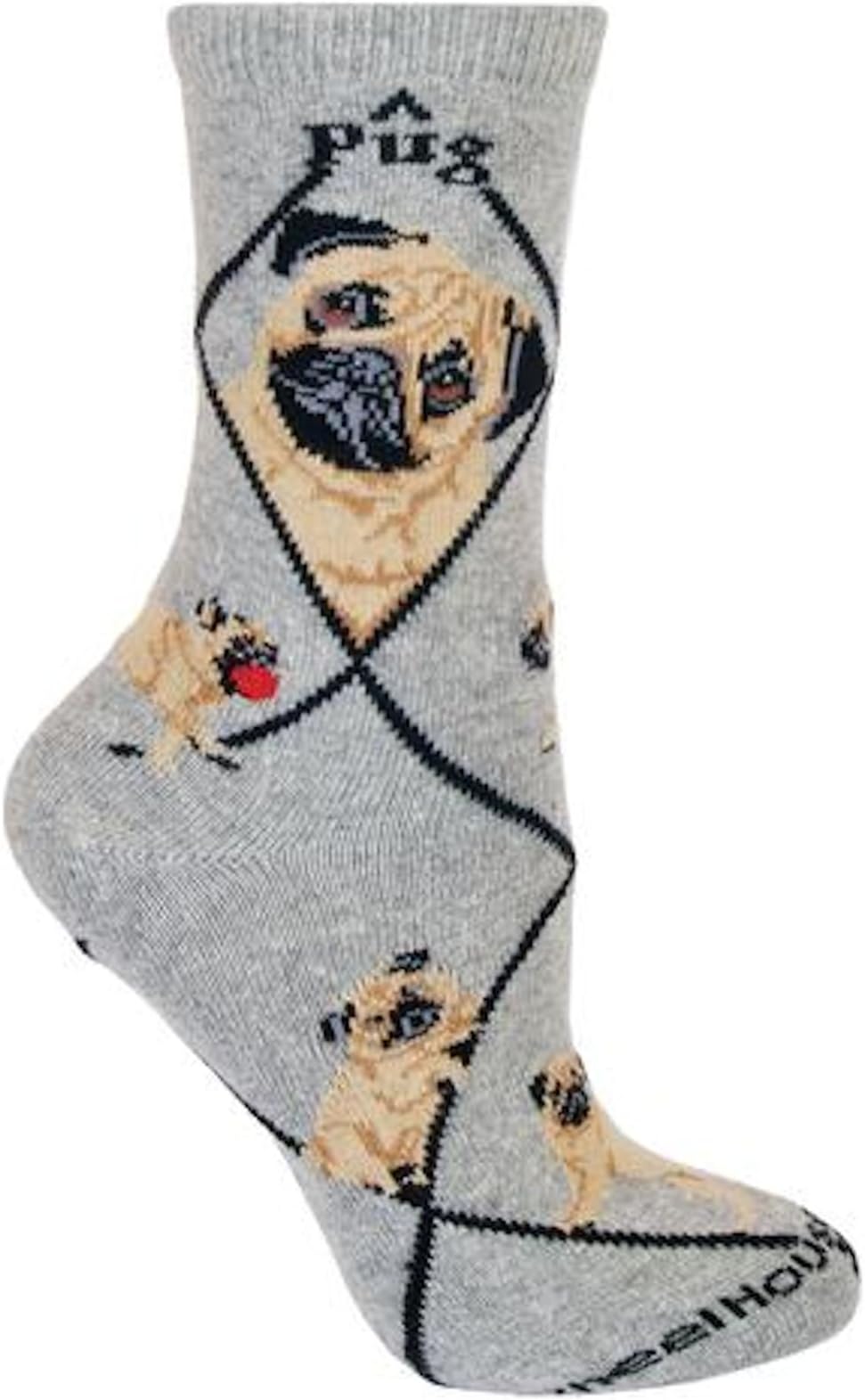 WHD Pug Dog Gray Large Cotton Socks