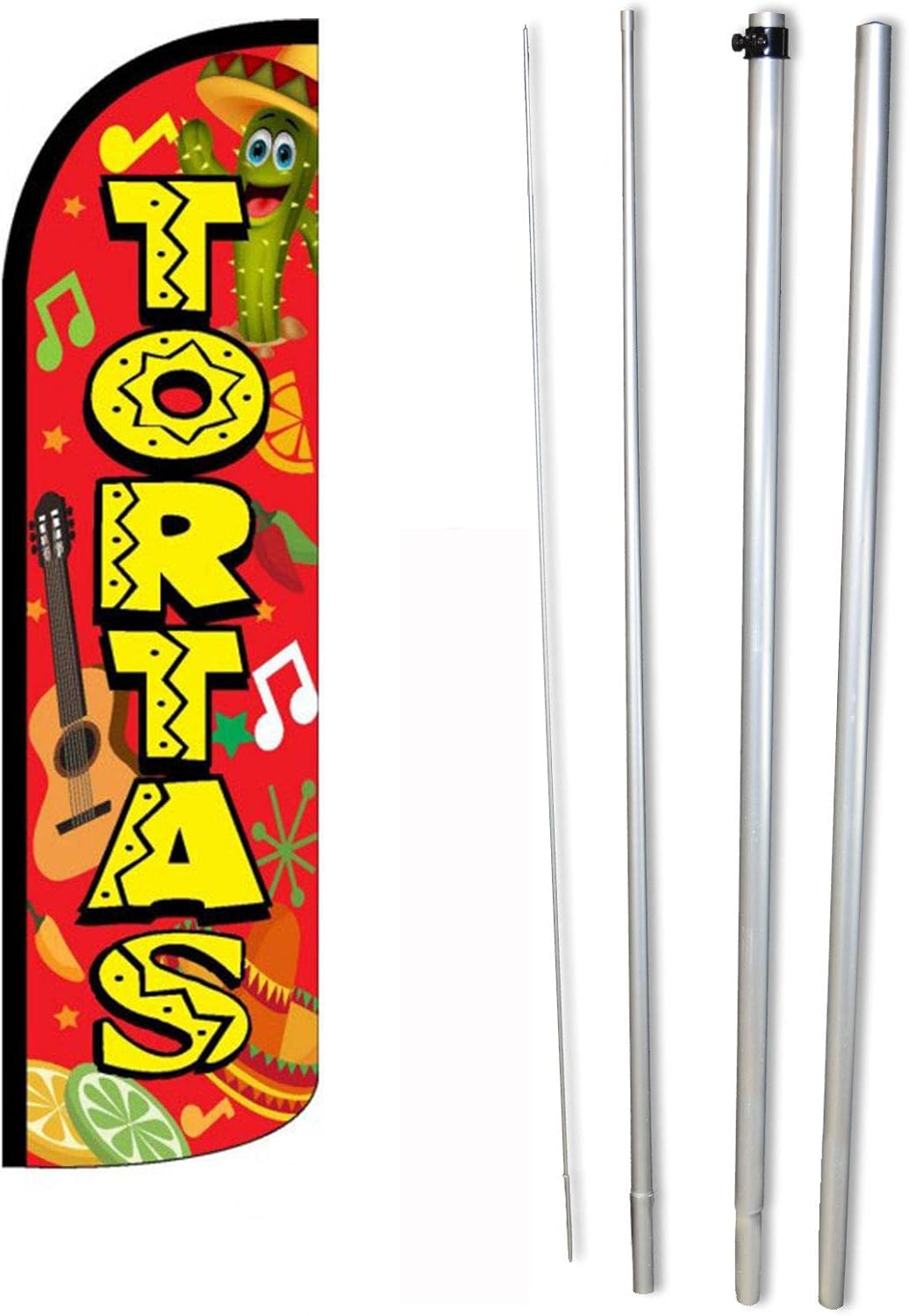 NEOPlex - "Tortas" Feather Flag and Pole Set - Includes 12' Windless Swooper Feather Flag, and 15-Foot Flagpole (NO Mount)