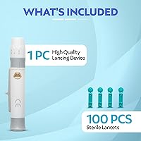 Vista 2 de One Step Dispositivo de punción y lancetas de punta giratoria de calibre 100 x 23, bolígrafo de muestreo de sangre, 5 ajustes de profundidad, menos