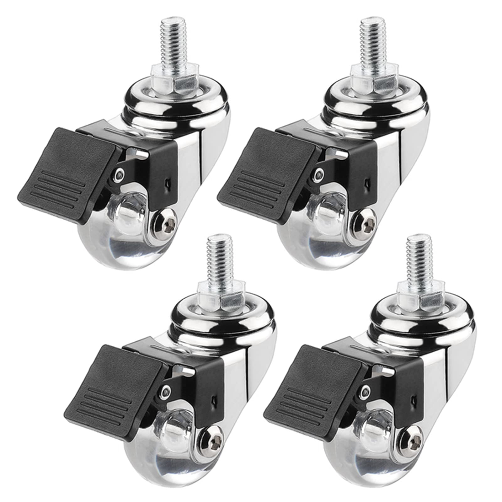 GBRJUYF 35mm Shelf Wheels - 4 Swivel Casters with Threaded Stem M8 & M10 Transparent Rubber Rolling Wheels for Small Shopping Carts & Furniture Carts