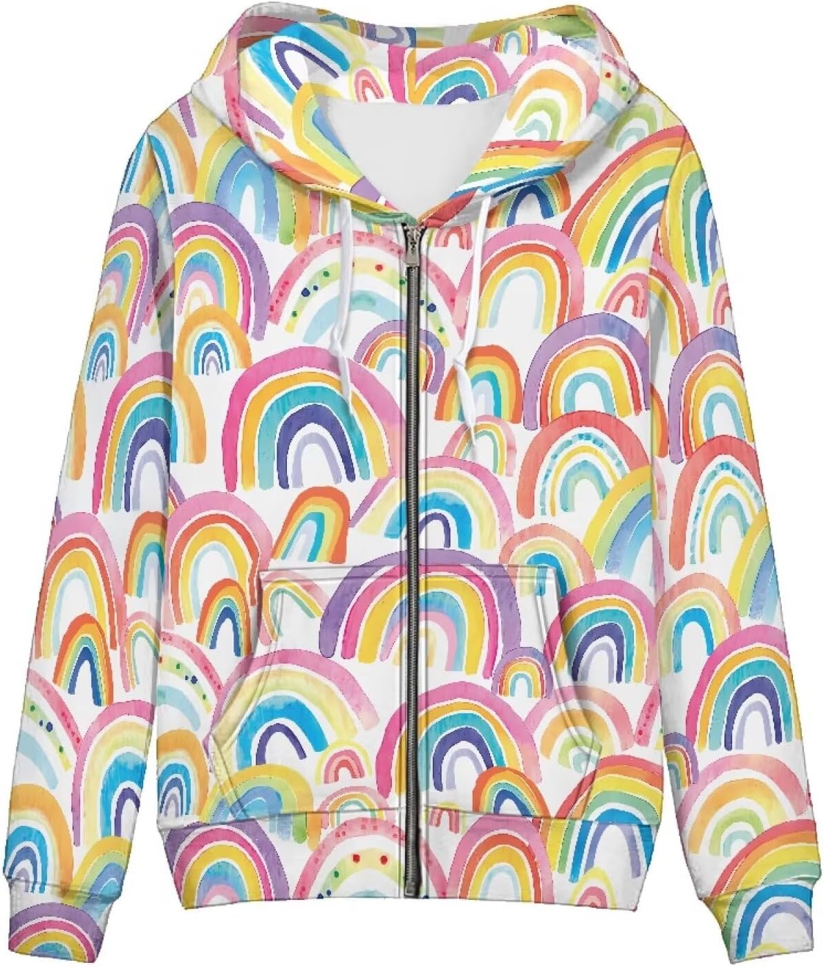 Amzbeauty Women Full Zip Hoodies Cute Print Casual Long Sleeve Drawstring Hoodie Coat With Pocket