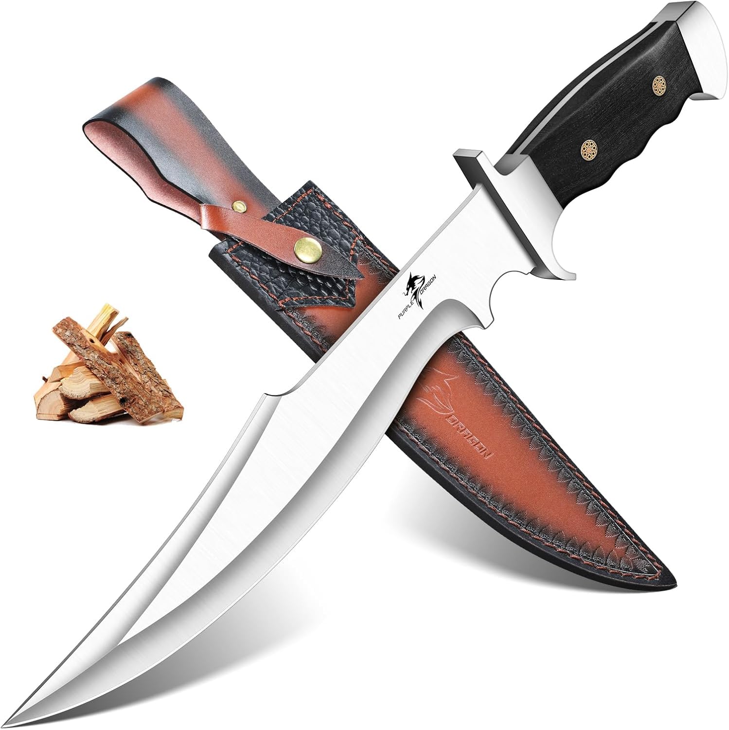 Purple Dragon 10.63" Full Tang Bowie Knife with Leather Sheath