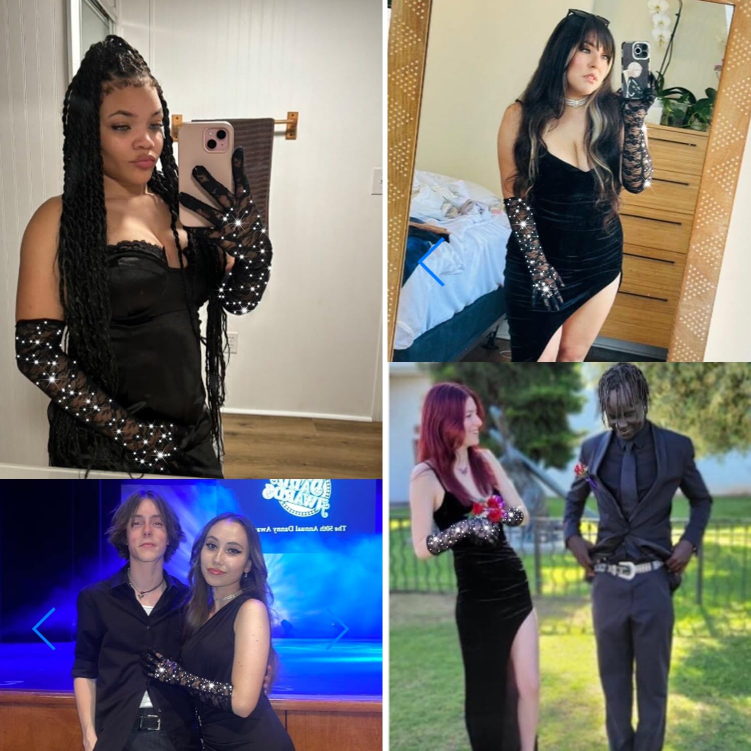 Amazleer Women's Long Lace Floral Opera Gloves - Wedding & Bridal Dance Elbow Length Gloves (Lace, Bling)