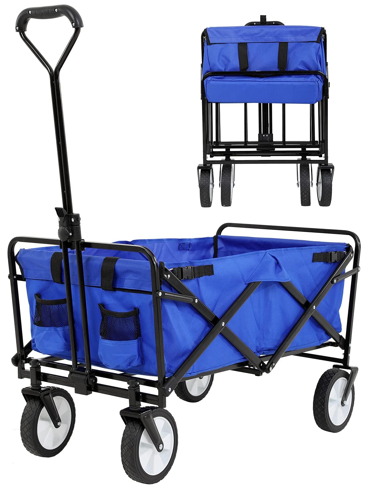 Hudada Collapsible Wagon Cart Foldable, Utility Garden Wagon with 330 LBS Weight Capacity, Portable Heavy Duty Folding Wagons for Outdoor, Camping,