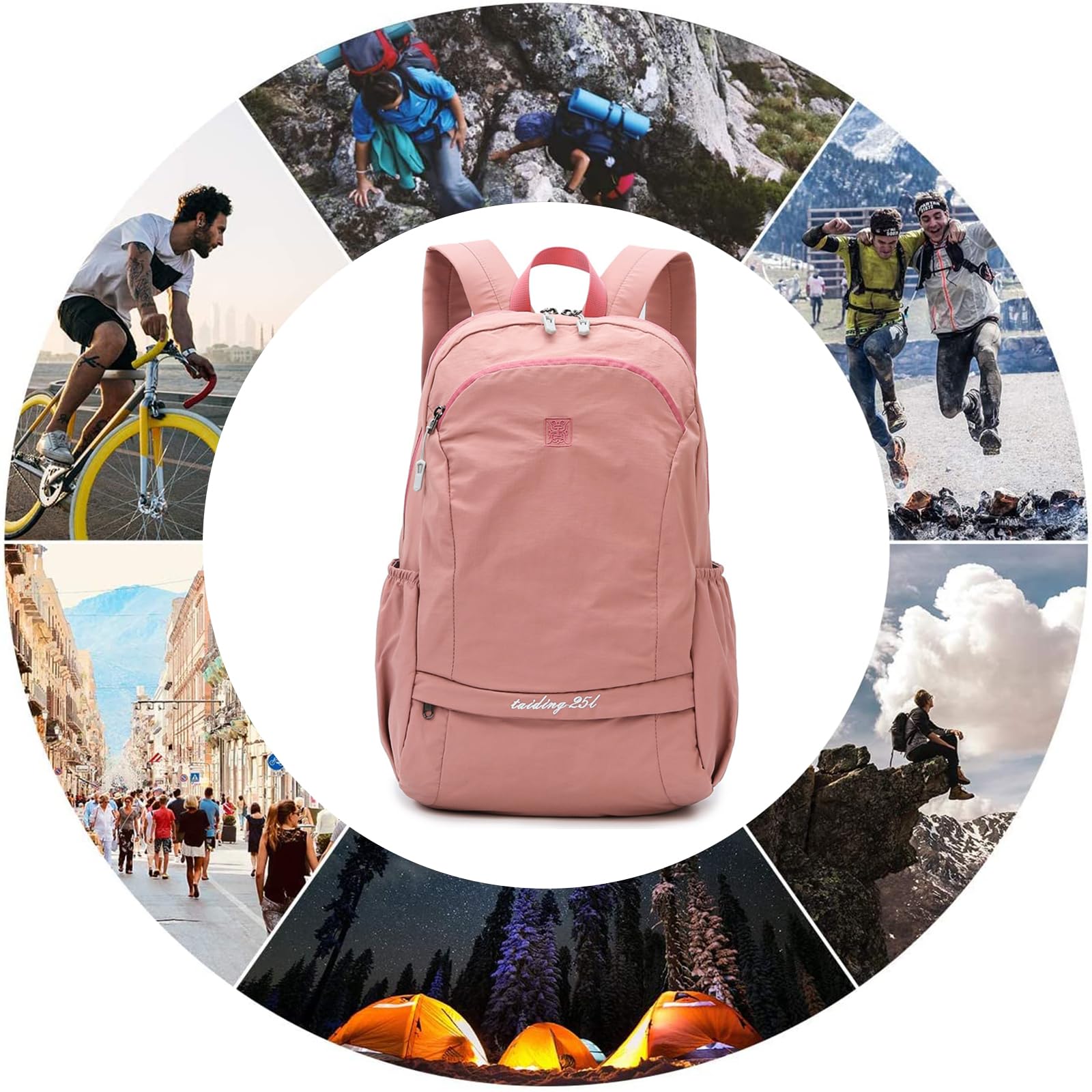 Zaino da Trekking Zaino Pieghevole 25L Leggero Impermeabile Zaino Hiking Backpack per Donna Uomo Ciclismo Viaggio Sport Uso Quotidiano Rosa