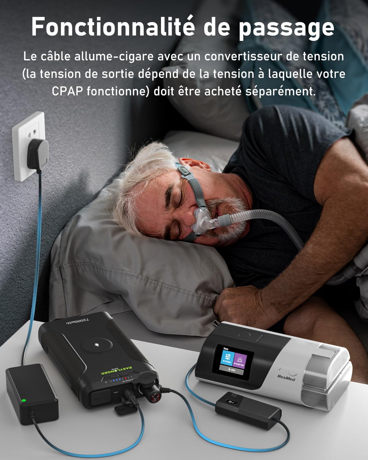 EASYLONGER ES720 CPAP Batterie pour Appareil CPAP, 266Wh 12V 24V Powerbank | pour ResMed S9/AirSense 10/AirSense 11/AirMini/Aircurve 10/Philips Dreamstation, Portable 72000mAh CPAP Batterie pour Camping