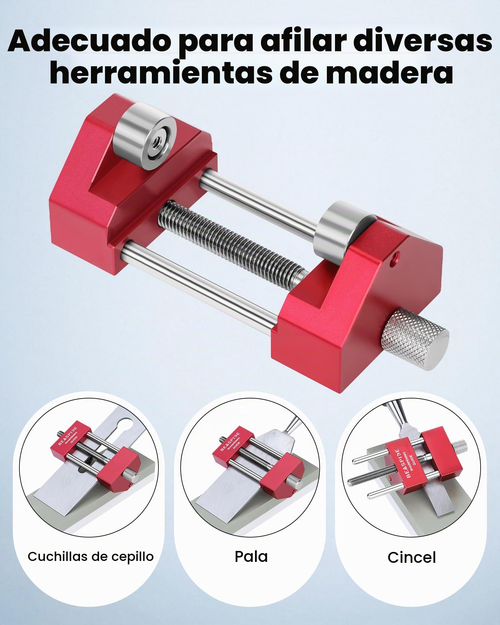 Beaspire Guía de Afilado para Cinceles y Cepillos, Soporte de Afilado con Doble Rodillo, Ajuste de Ángulo 15°-45°, Compatible 5/32"-3", Herramienta de Carpintería
