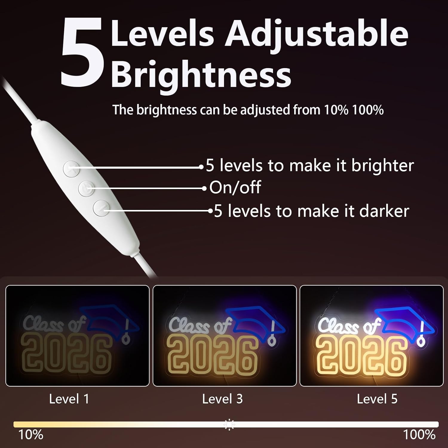 Class of 2026 LED Neon Sign Graduation Party Decor 15.3x9.4 Inch Blue White Warm White Combo Light Up Letters Dimmable Grad Sign for Dorm Room Backdrop Graduation Celebration Gift