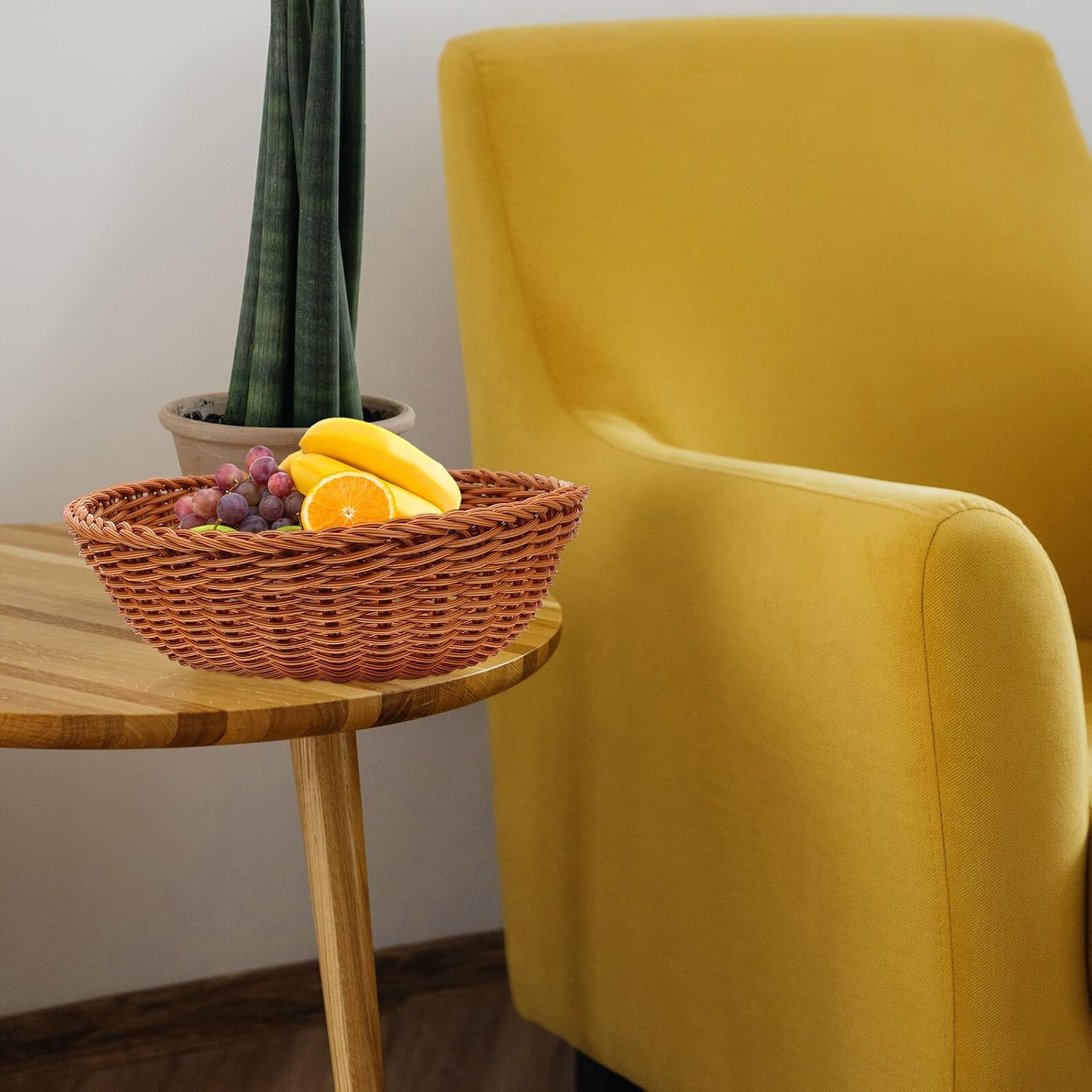 Brown Plastic Woven Bread Storage Basket for Home Snacks and Cookies