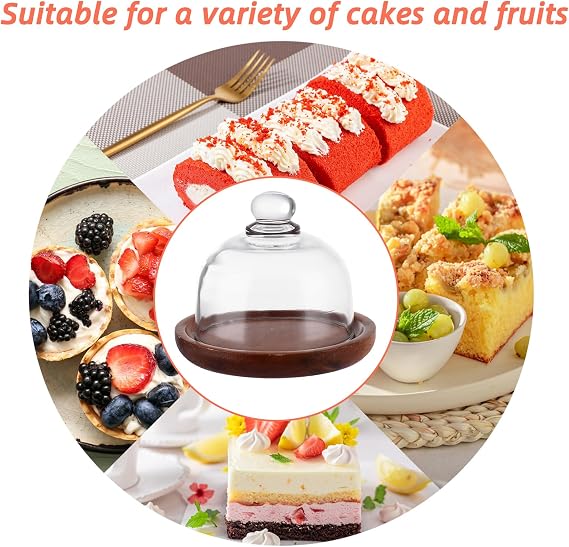 3PCS Mini Cake Stand with Dome Lid Glass, Small Cake Stand with Lid