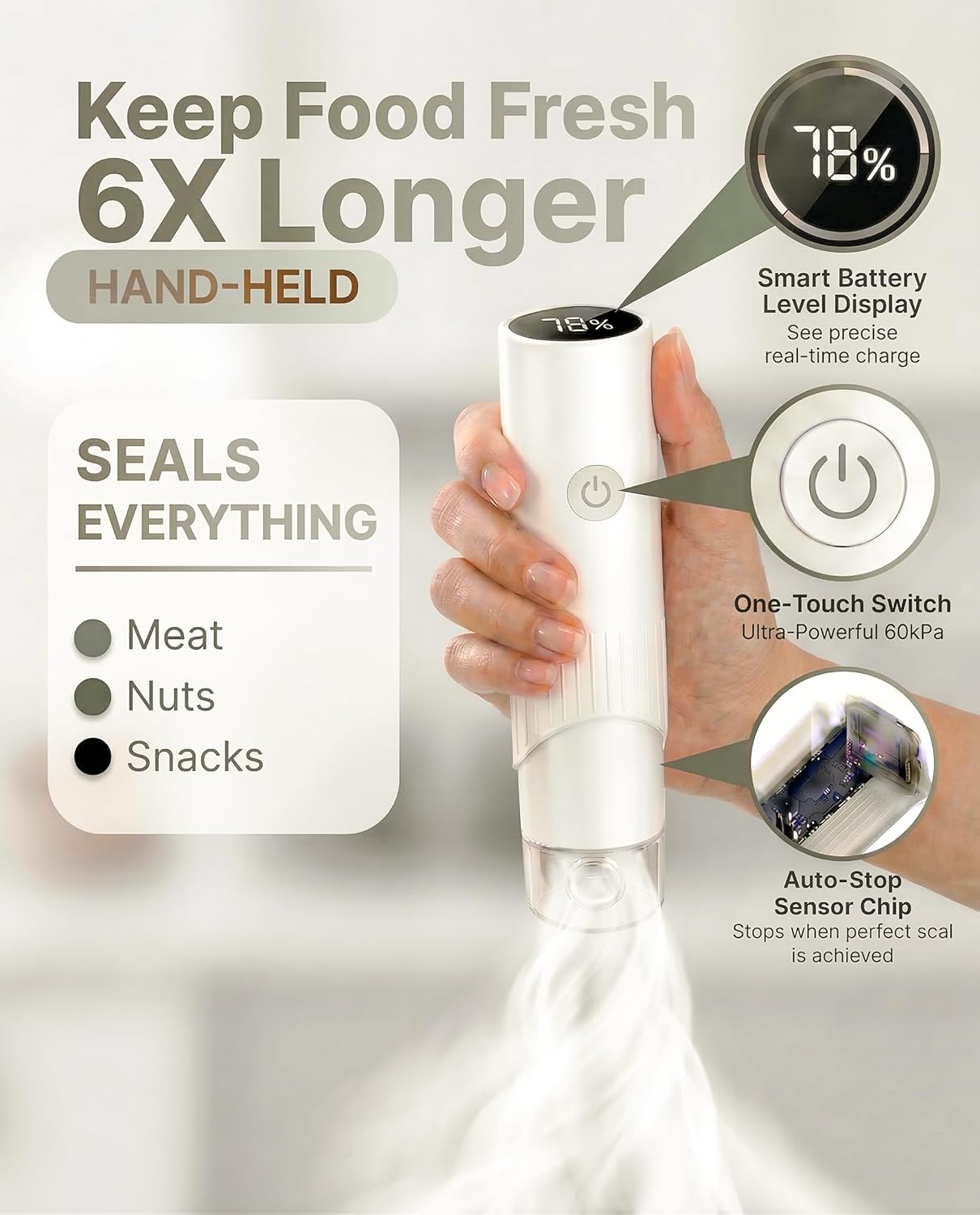 Compact Vacuum Sealer for Food (Vacuum Sealer Machine + 20 Reusable Vacuum Bags) Powerful Handheld Vacuum Sealers with Digital Display, Seal Meal Saver, Portable Food Sealer