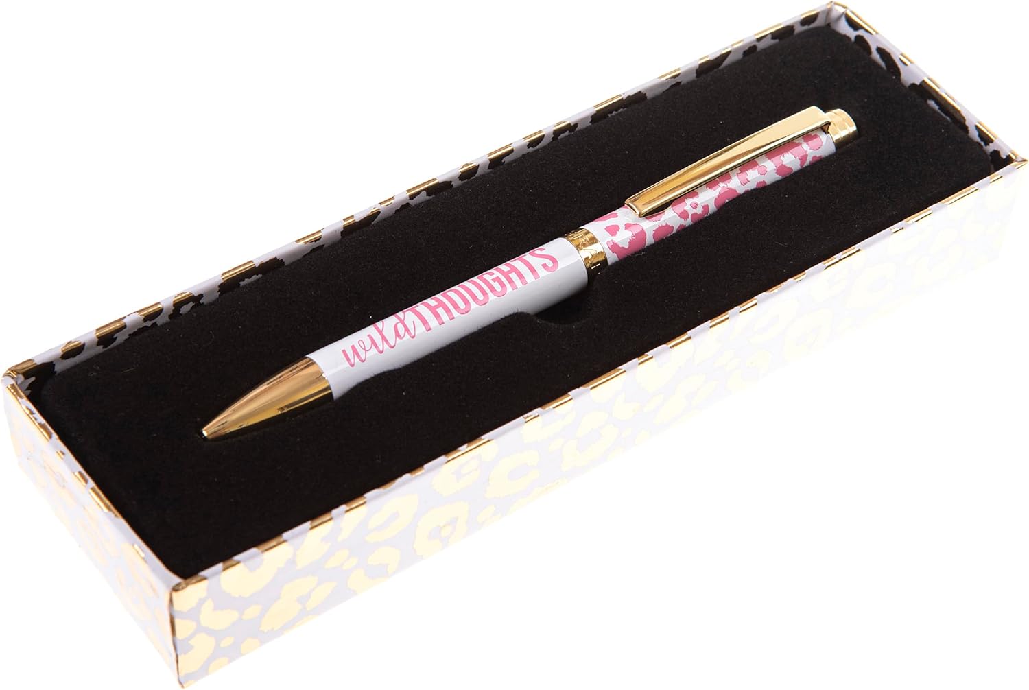 Graphique Fashion Pen, 5.5" Refillable Black Ink Ballpoint Pink Cheetah w/Wild Thoughts Quote & Matching Gift Box, Makes a Beautiful, Unique Gift - Image 2