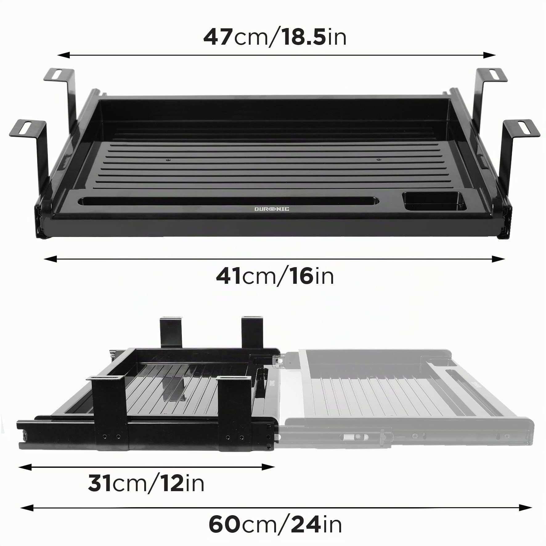 Duronic DKTSX2 Plataforma de 39 cm para Teclado Pequeño y ratón para Mesa de Escritorio | Tablero de Metal | Fácil instalación | Solución Ideal para Ahorrar Espacio | Acabado en Color Negro