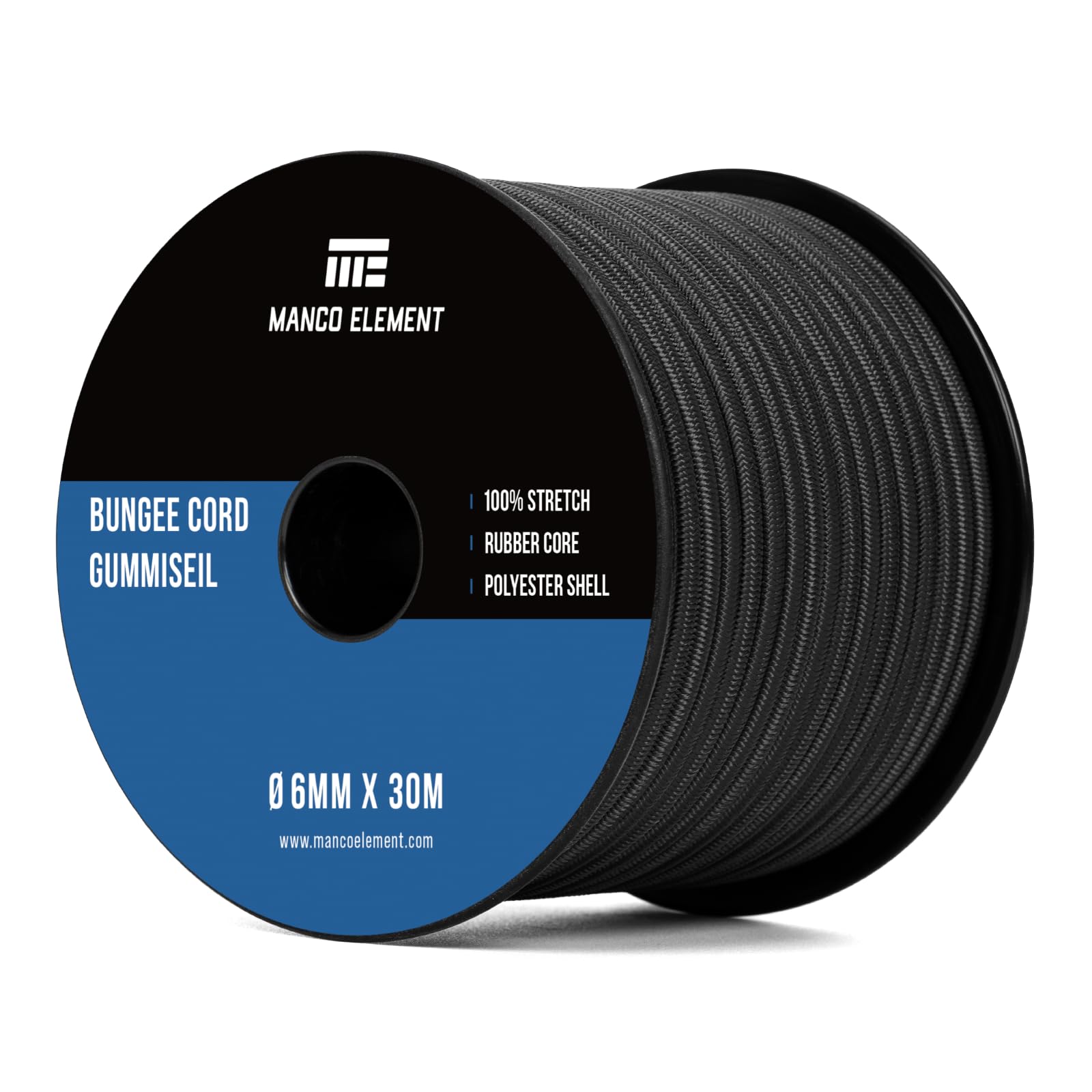 Manco Element Black Bungee Cord 6Mm X 30M Elastic Cord Shock Cord