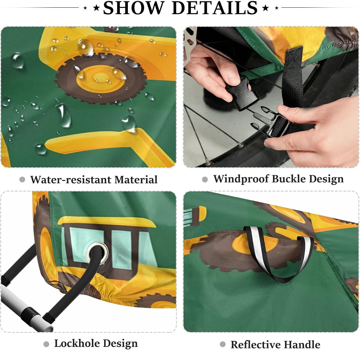 Cartoon Excavator Bike Cover Waterproof Outdoor Storage, Bicycle Cover Rain Sun UV Wind Proof for Mountain Bike,Road Bike,Electric Bike