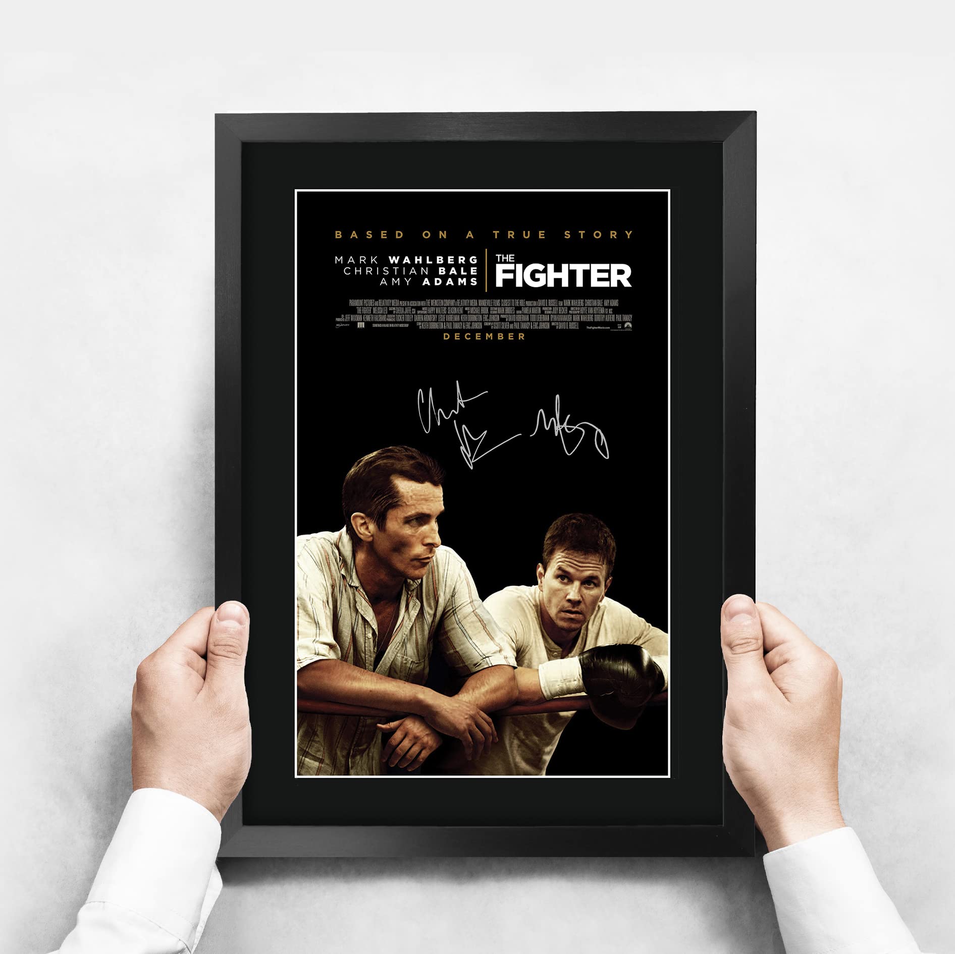 HWC Trading The Fighter A3 Gerahmte Signiert Gedruckt Autogramme Bild Druck-Fotoanzeige Geschenk Für Christian Bale Mark Wahlberg Filmfans