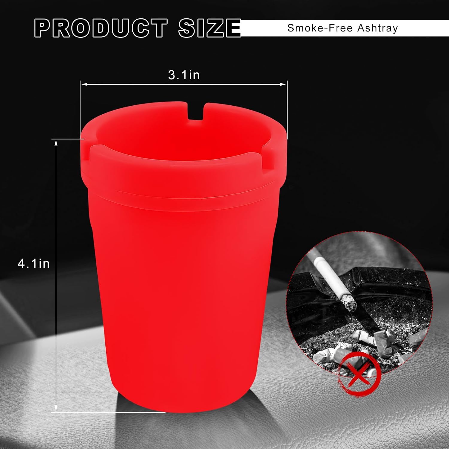 Car Ashtray, Self-Extinguishing Plastic Cup Holder Ash Tray Cigarette Trash Can, Smellproof Ashtray Portable Butt Bucket for Vehicle Home Office Outdoor, Car Accessories (Red) image 2