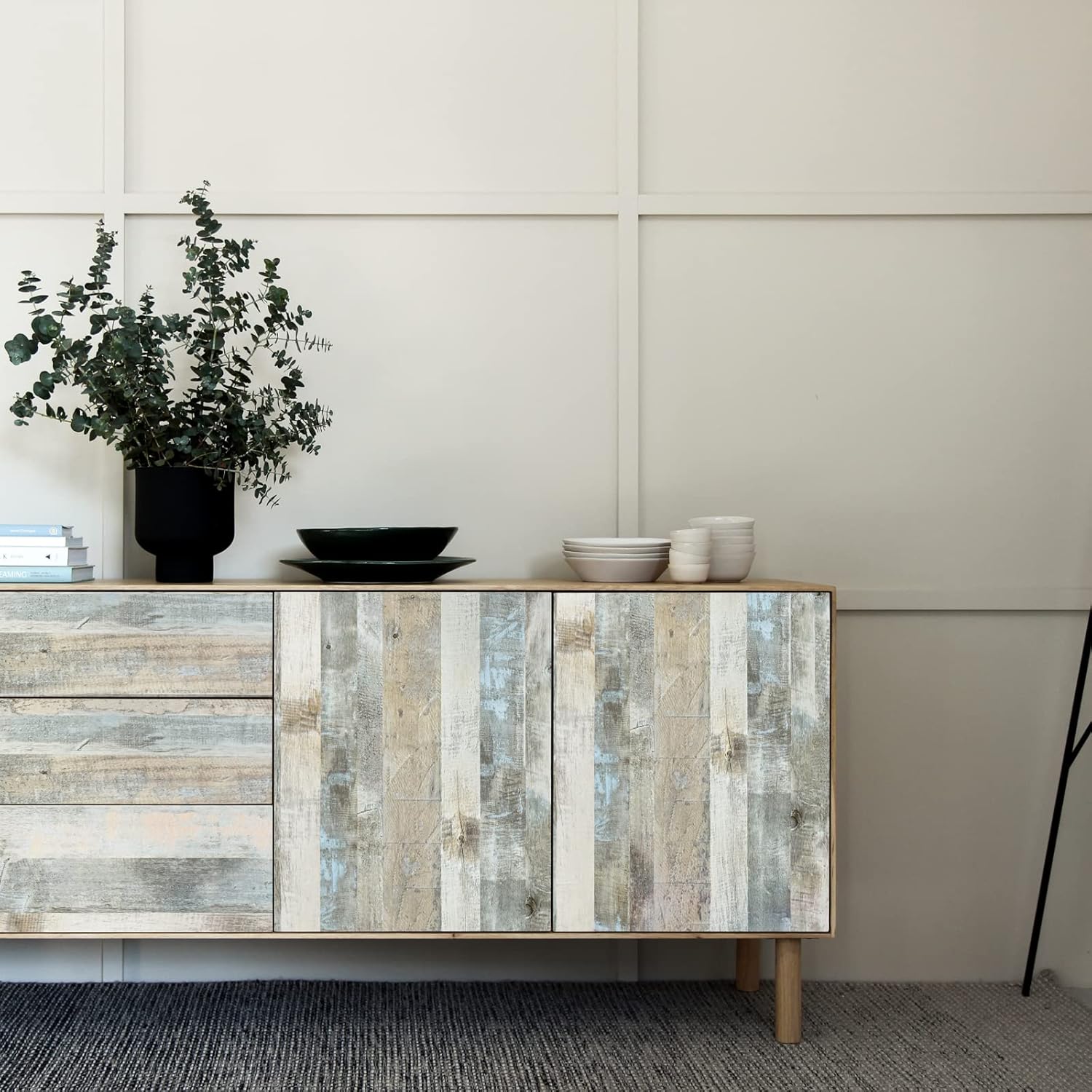 Sevalo Wood Contact Paper Shiplap Peel and Stick Wallpaper Wood Grain Contact Paper for Cabinets and Drawers Rustic Self-Adhesive Removable Wallpaper Plank Panel Sticky Paper Desk 15.7inW 78.7inL