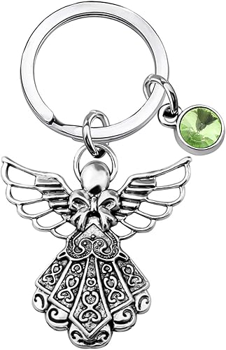 BNQL Llavero de ángel de la guarda con piedra natal conmemorativa, regalo personalizado