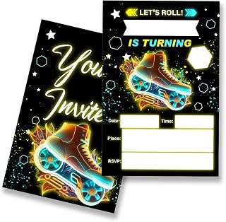 EUDOSI Roller Skating Birthday Party Invitations Supplies Fill-In Set of 20 with Envelopes Skate Theme Let's Roll Birthday Bash Invites Cards(Double Sided)