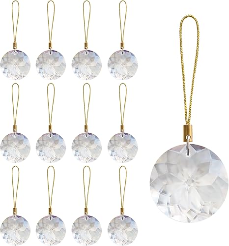 LUMITI 12 bolas de Navidad de cristal de 1.18 pulgadas, mini flor redonda de prisma para decoración de árbol de Navidad, adorno colgante para boda,