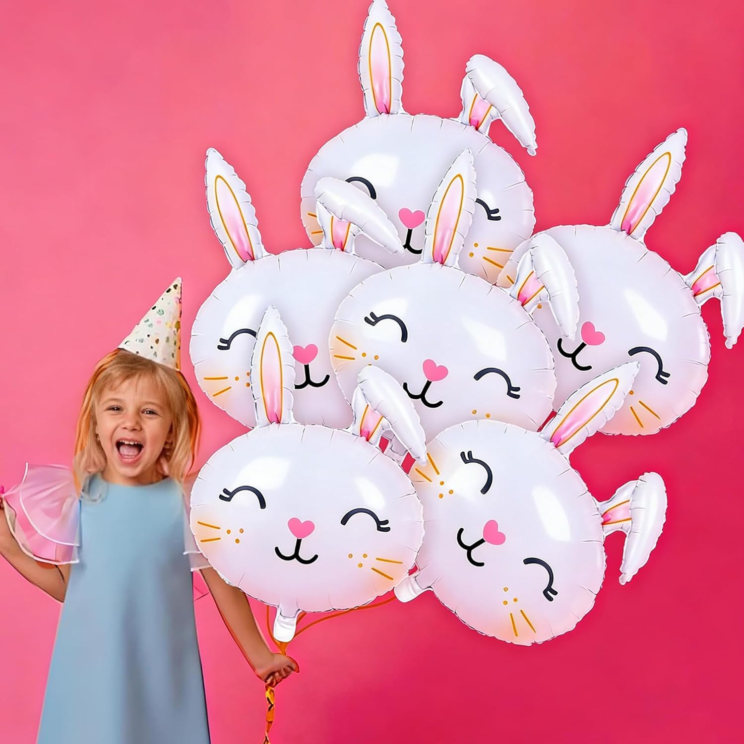 Easter Bunny Balloons Rabbit Foil Balloons Mylar Balloons Easter Head Balloon Easter Themed Party Birthday Farm Spring Party Decoration 6PCS