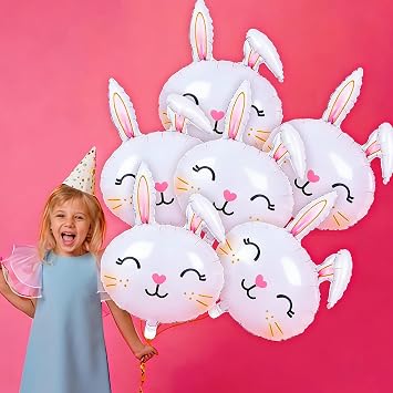 Easter Bunny Balloons Rabbit Foil Balloons Mylar Balloons Easter Head Balloon Easter Themed Party Birthday Farm Spring Party Decoration 6PCS