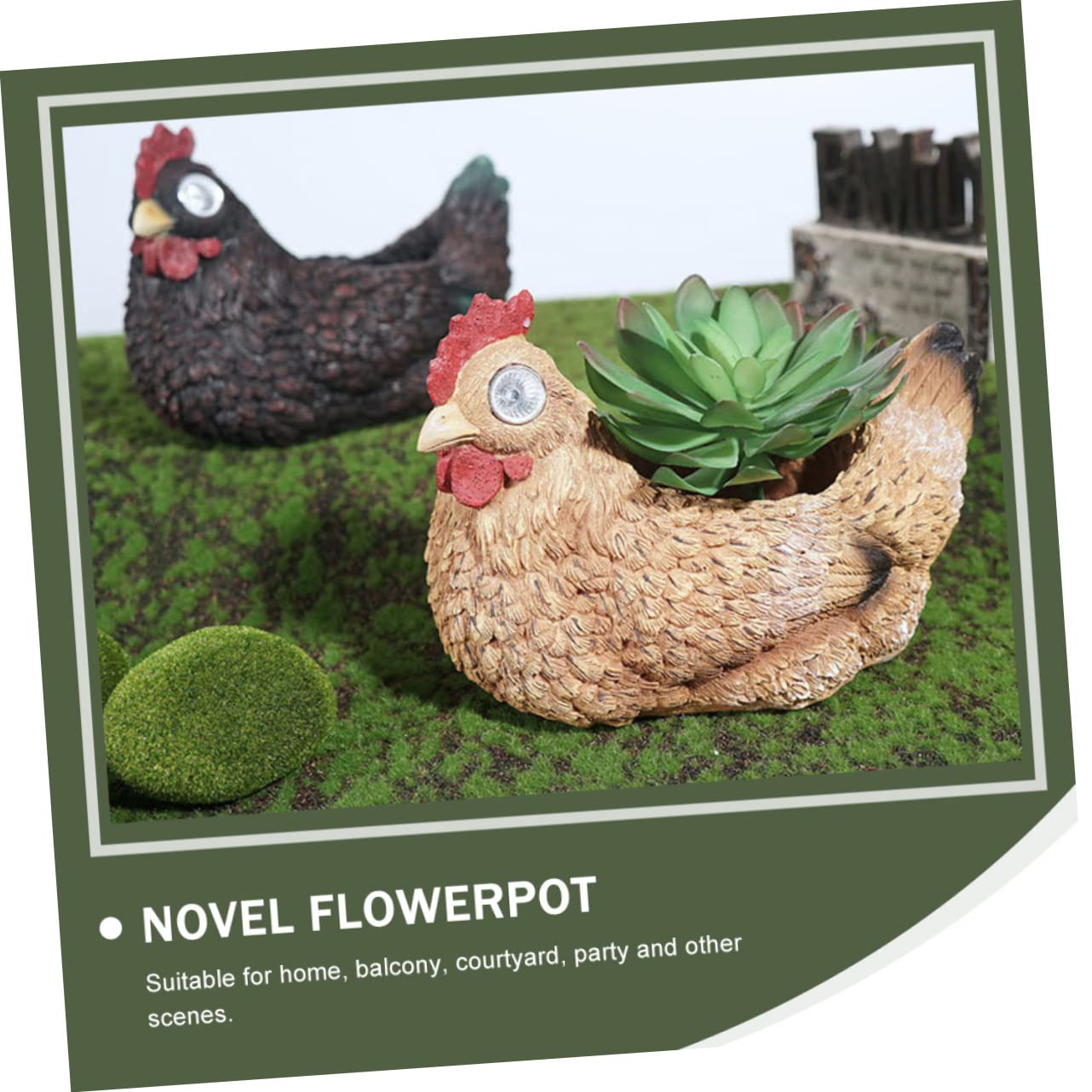 Pot De Fleurs En Forme De Poule Avec Lumière Solaire - Détection Automatique - Déco Jardin Ou Intérieur - Noir