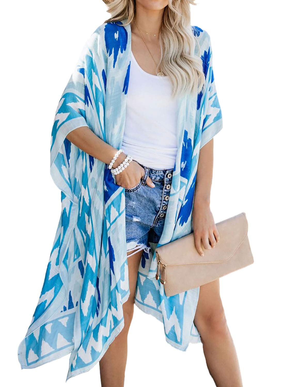 JayscreateWomen's Chiffon Kimono Cardigans Lightweight Batwing Summer Casual Long Boho Sheer Cardigan for Women Coverup Tops
