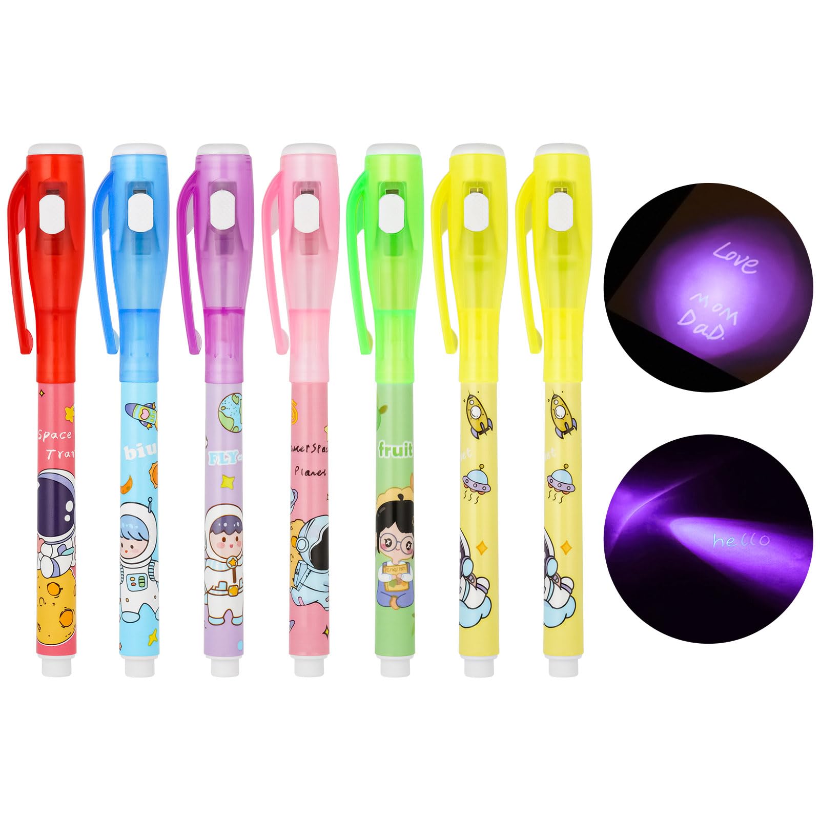 OFFCUP UV Stift, 7 Stück Zauberstift Kinder, Unsichtbarer Stift mit UV Lampe, Spy Pen Kinder Geheimstift zum Schreiben Geheimer Nachrichten Unsichtbar Schreiben Kindergeburtstag Gastgeschenke