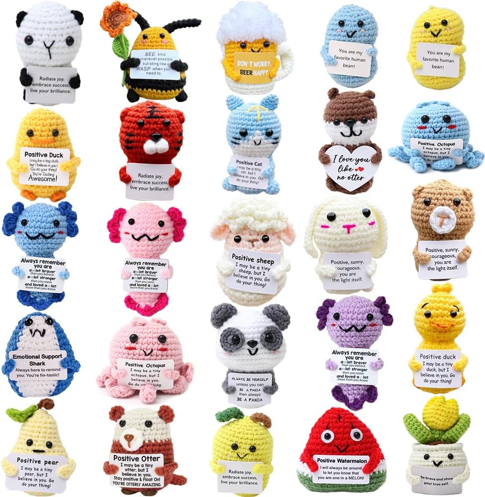 25PCS Positive Crochet Animals Bulk-Employee Appreciation Gifts Bulk-Staff Team Nurse Teacher Appreciation Gifts-Inspirational Crochet Animals Thank You Birthday Gift for Women Men-Mothers Day Stuffer