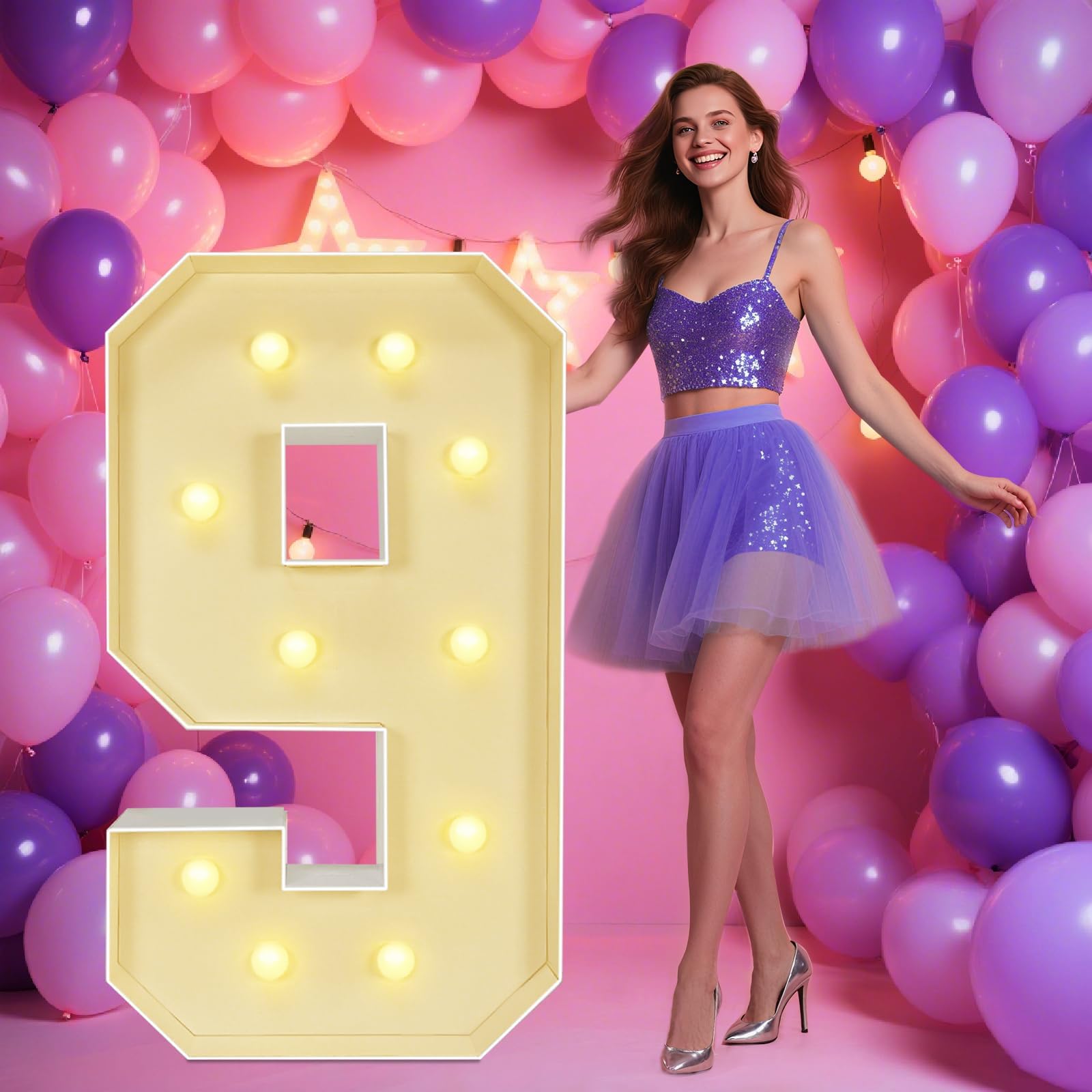 3.3FT Marquee Light Up Numbers 9, Big Marquee Letter for Baby Shower Birthday Engagement Wedding Party Decor 2026 Graduation Grad Decorations, Easy to Assemble,100cm/40in